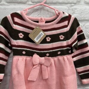 NEW Baby 8 Pink Floral Knitted Sweater Dress 13/18 Months Ruffle & Flower accent